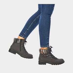 NEW RIEKER Lace Up Comfort Boots Black/Wood for women 462mn